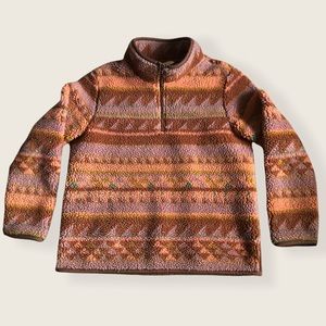 L.L. Bean Signature Sherpa Fleece Quarter Zip Pullover Vintage Pattern EUC Med